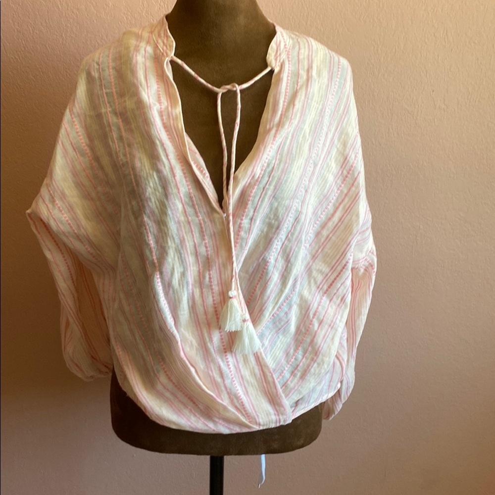 LOFT Pink and White Striped Women's Top